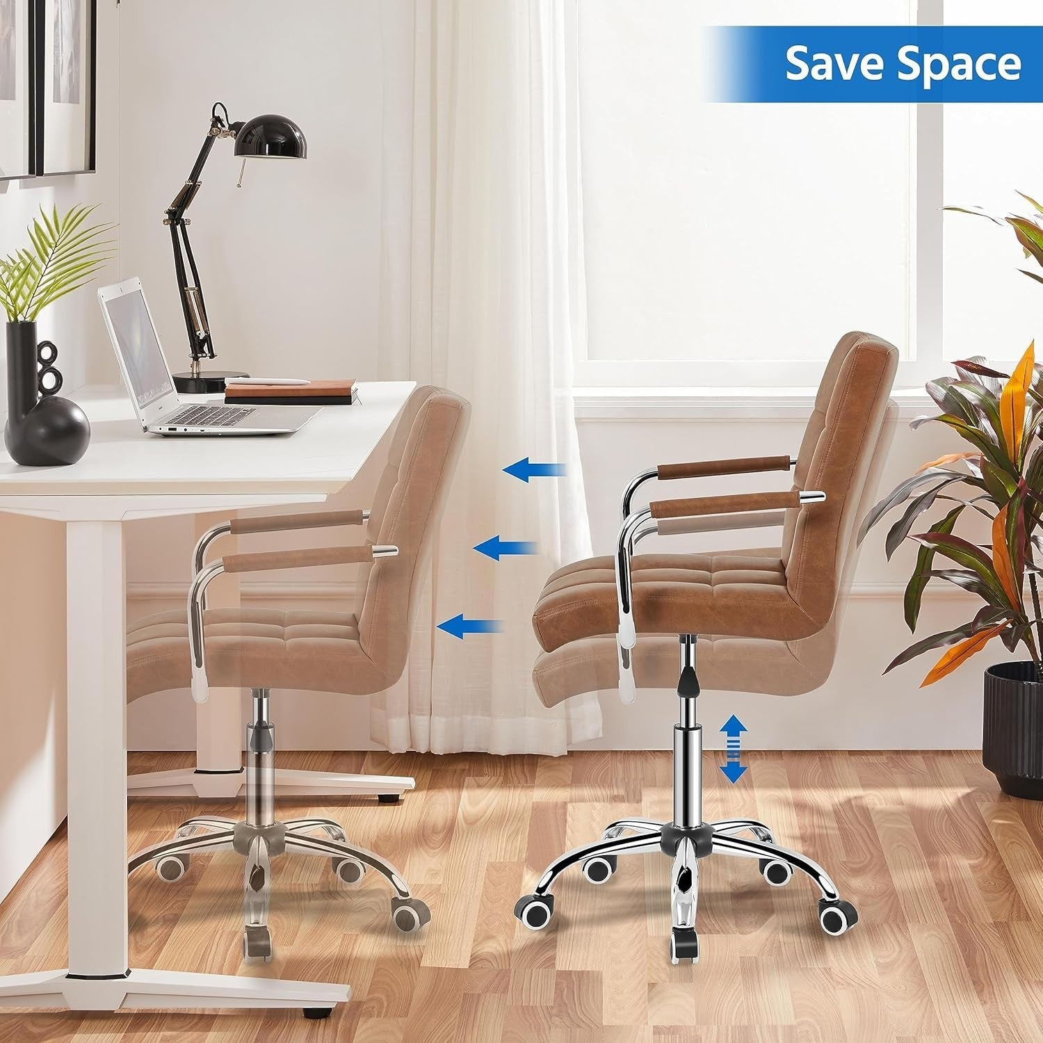 Retro Brown Faux Leather Office Desk Chair Adjustable Swivel Task Rolling Seat