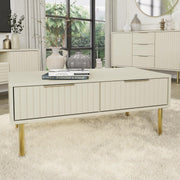 Ivory Modern Coffee Table with Metal Frame & Storage, 88CM Compact