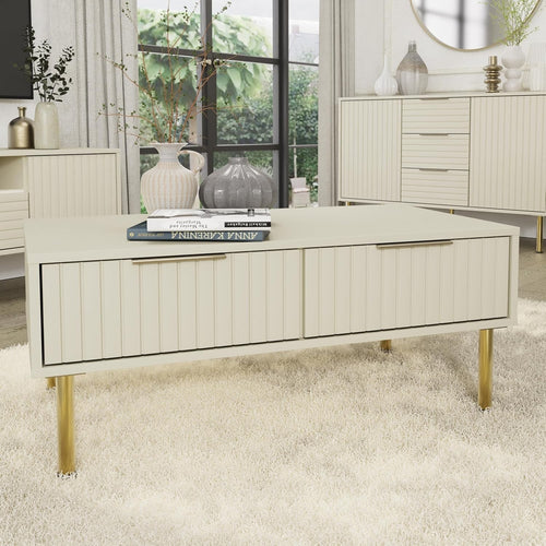 Ivory Modern Coffee Table with Metal Frame & Storage, 88CM Compact
