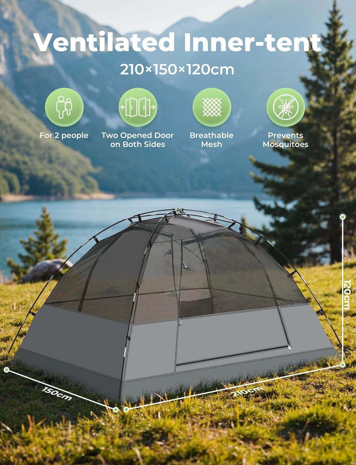 Grey 1-2 Man Waterproof Camping Tent – Lightweight Dome Tent PU3000