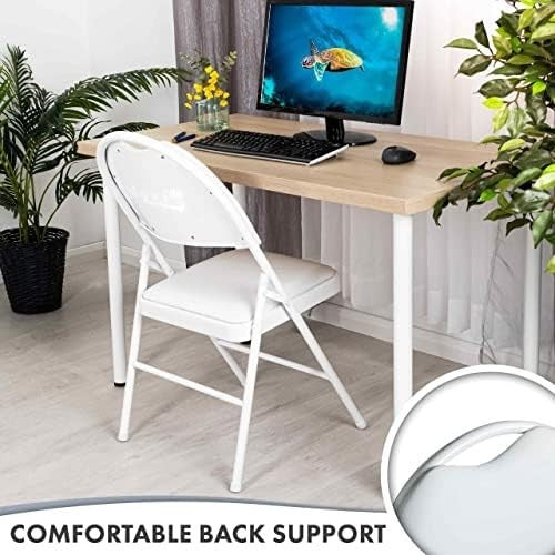 Heavy Duty Folding Chair White PVC Padded Metal Frame 150kg