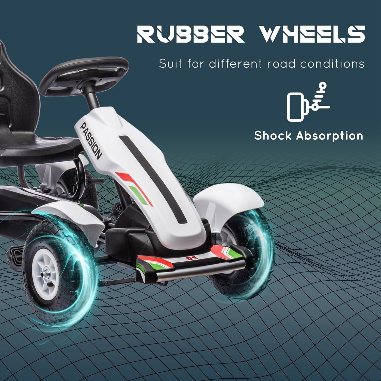 Kids Pedal Go Kart Ride On Car Adjustable Seat Rubber Tyres 50kg White