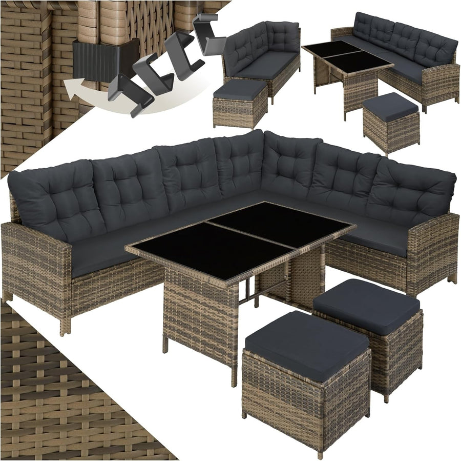 8 Seater Rattan Garden Sofa Set Outdoor Patio Furniture Cushions & Table