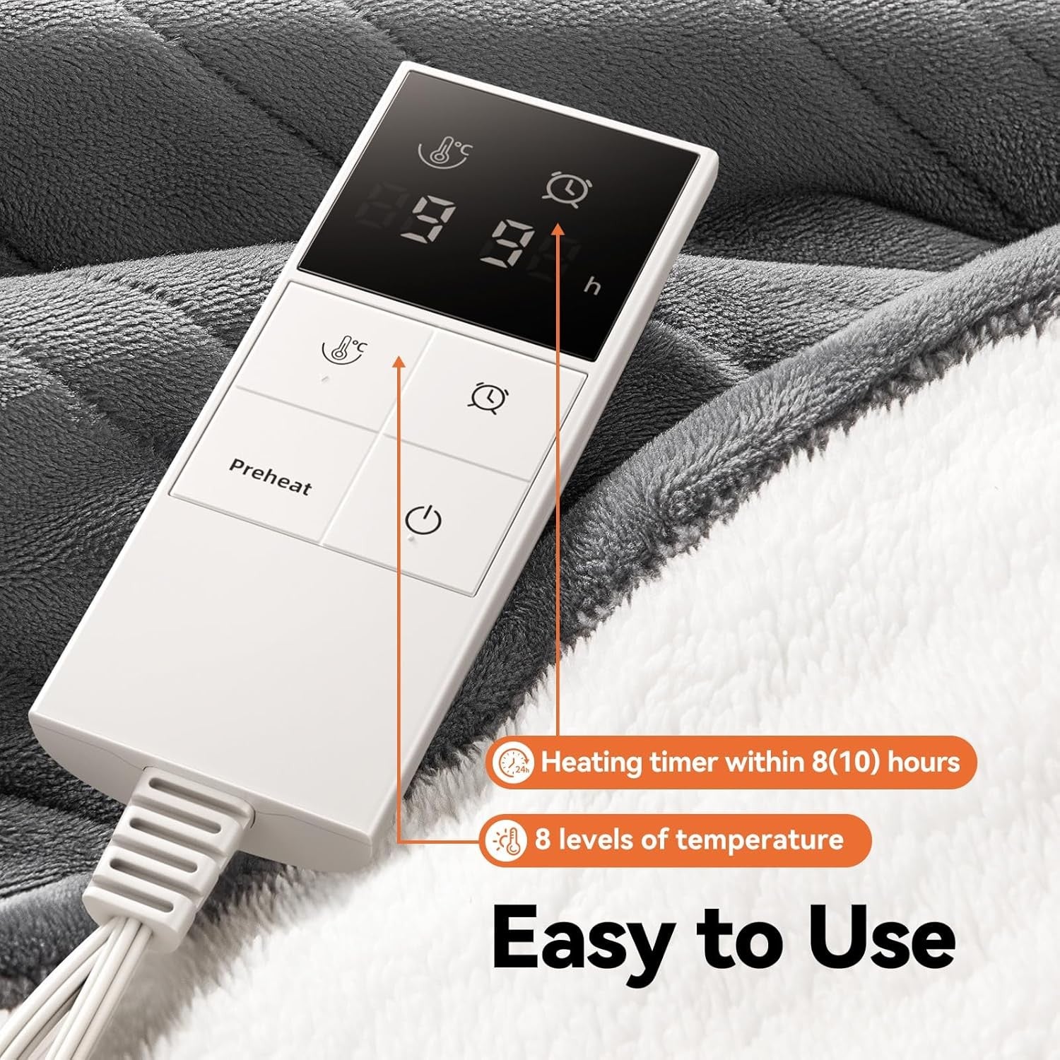 Electric Heated Throw Blanket 160x120cm Fast Heat 9 Settings Auto Shut Off