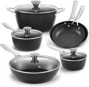 10Pcs Black Non Stick Induction Cookware Set with Frying Pans & Glass Lids