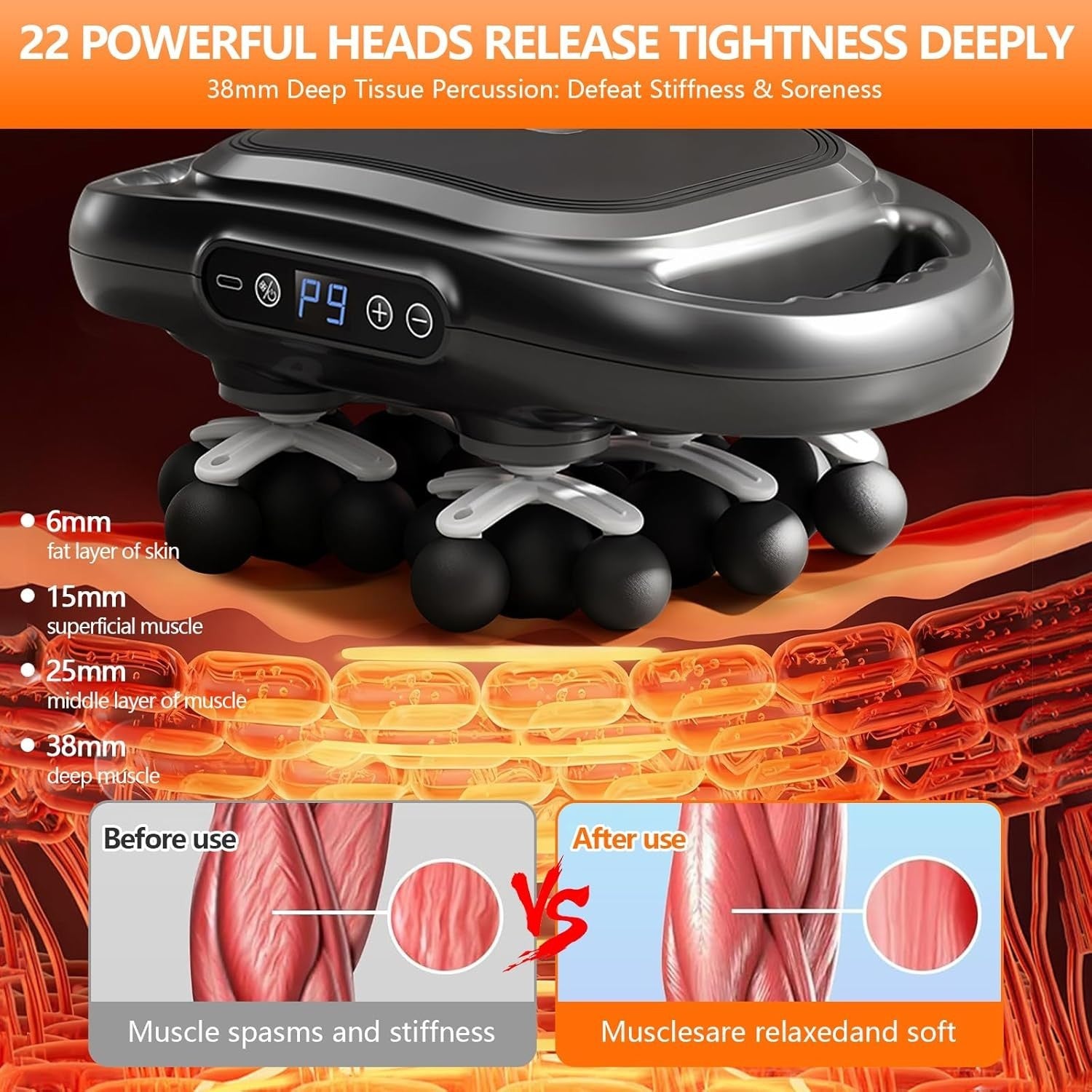 22 Head Deep Tissue Massage Gun Full Body Back & Neck Massager 9 Speeds