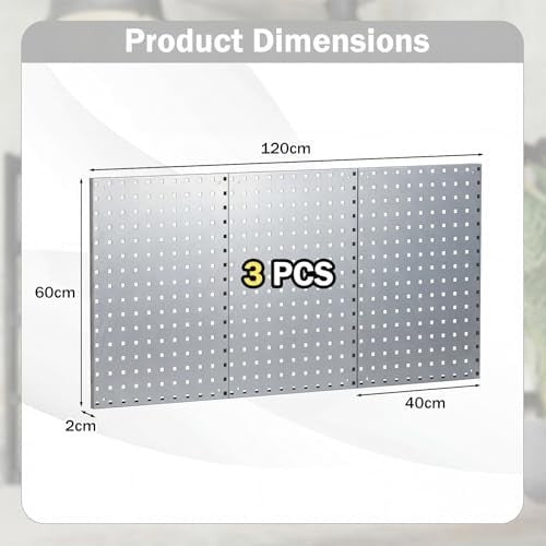 Silver Wall-Mounted Pegboard 120x60cm 28-Piece Tool Organizer Kit