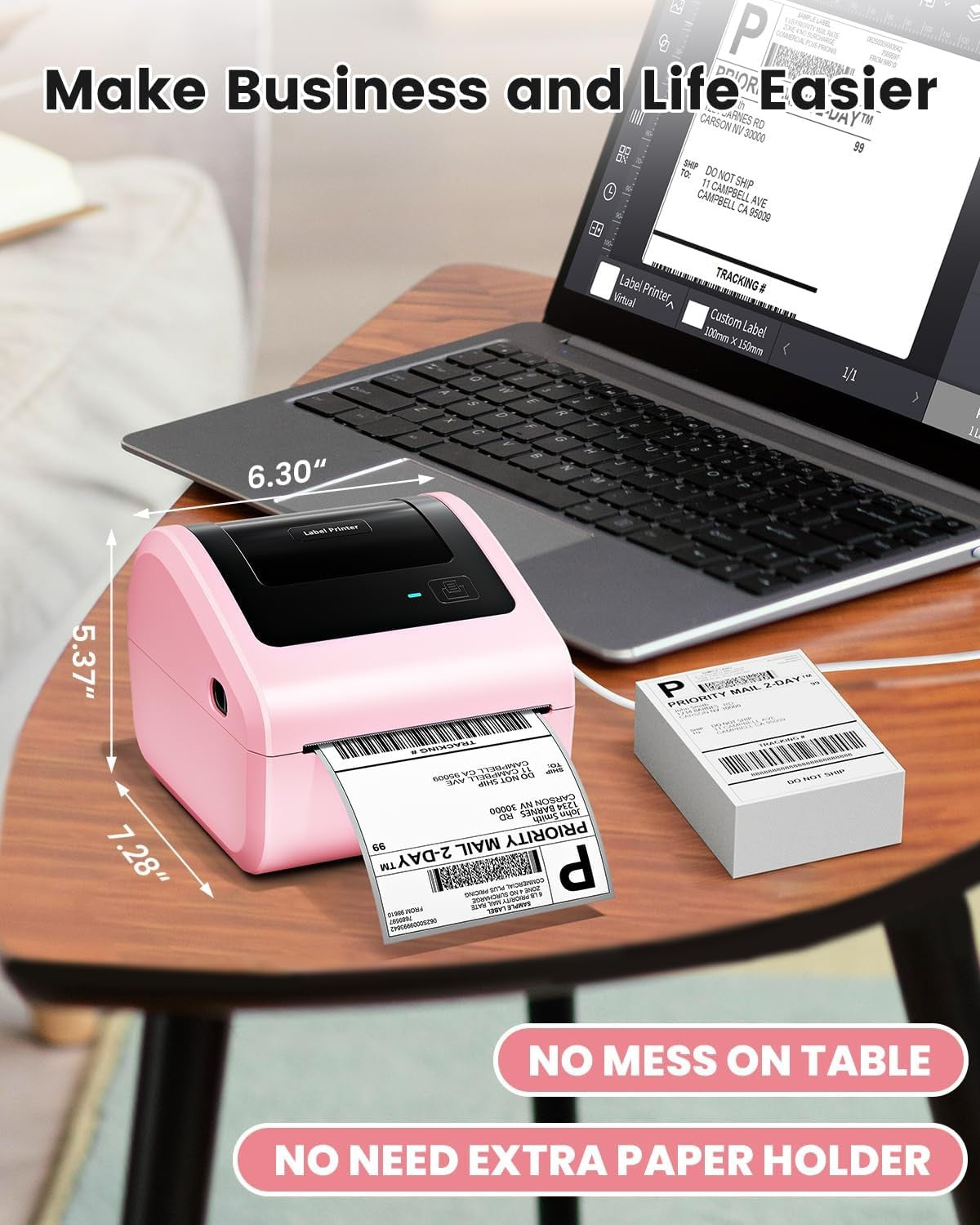 Bluetooth Thermal Shipping Label Printer 4x6 Postage USB Pink