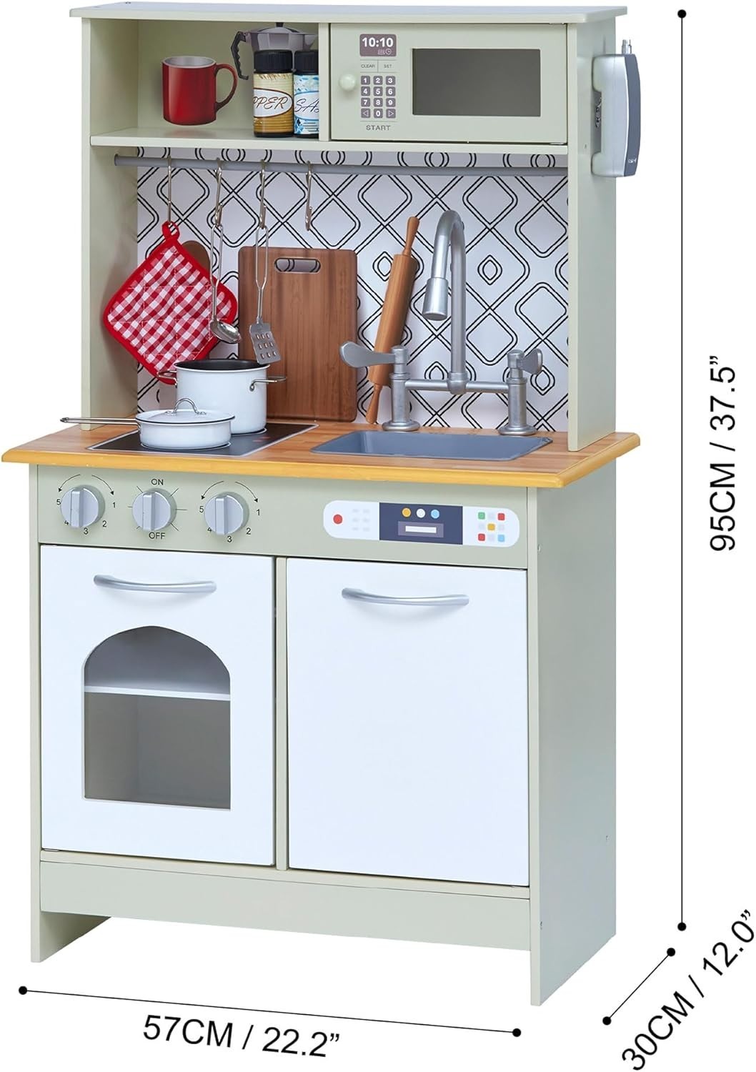 Farmhouse Kids Wooden Play Kitchen Green Pretend Cooking Toy