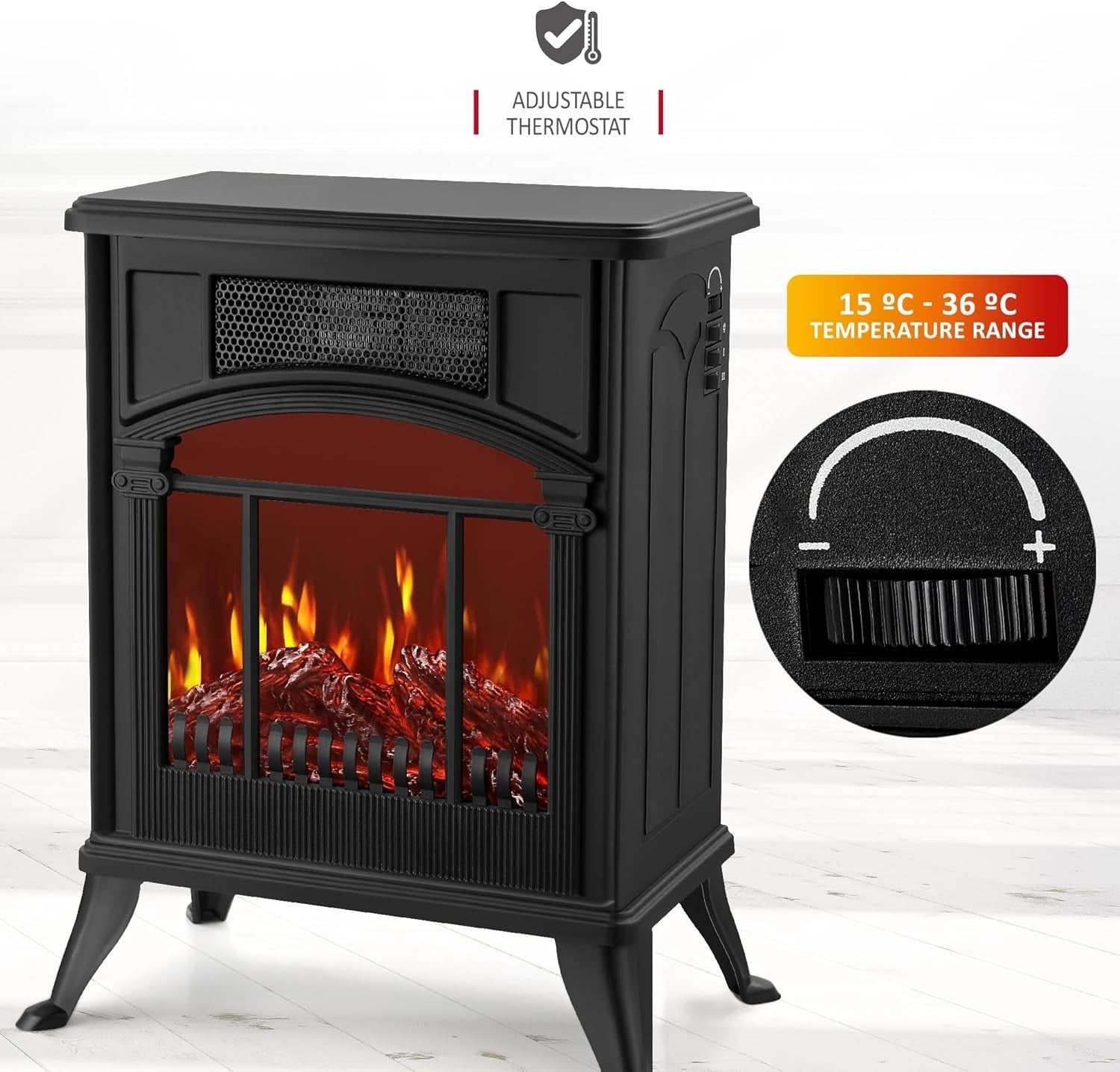 Electric Stove Fireplace Heater 1900W Flame Effect Log Burner Freestanding