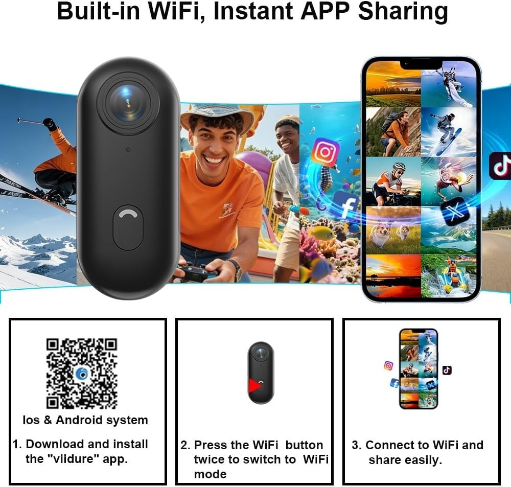 4K Mini Action Camera WiFi Magnetic POV Cam Waterproof Motorcycle Vlog