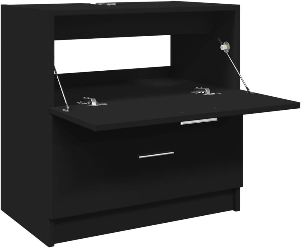 Black Under Sink Bathroom Cabinet 59x37x59cm Modern Vanity Storage Unit