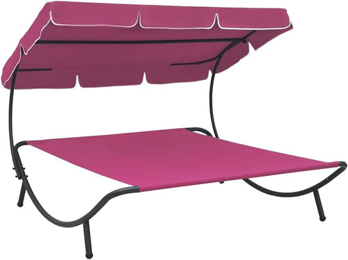 Outdoor Garden Daybed with Canopy Pink Lounger Sun Bed 200x145cm Frame