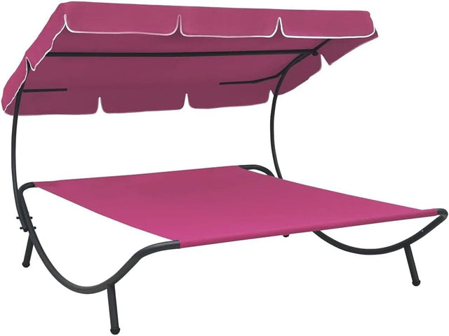 Outdoor Garden Daybed with Canopy Pink Lounger Sun Bed 200x145cm Frame