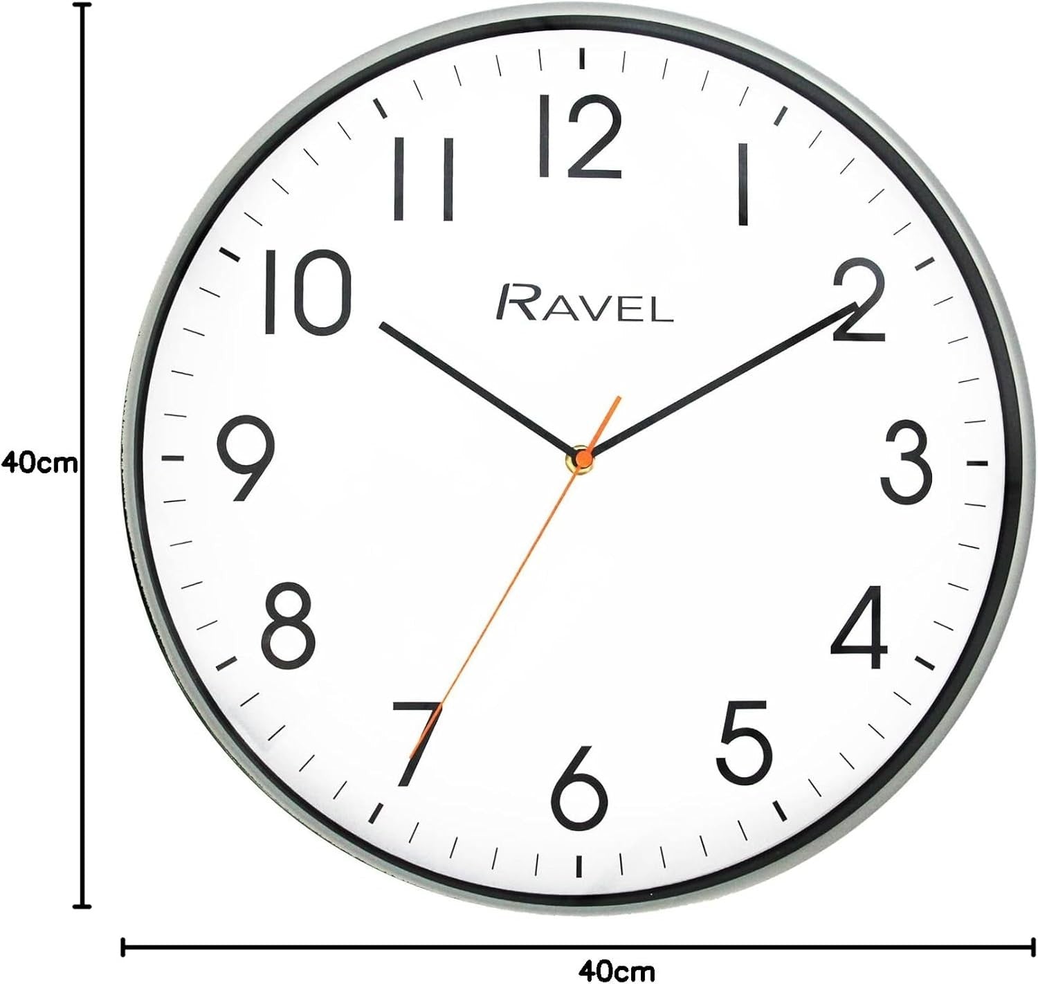 Large 40cm Silent Wall Clock Grey Frame Modern Easy-Read Quartz Home Decor