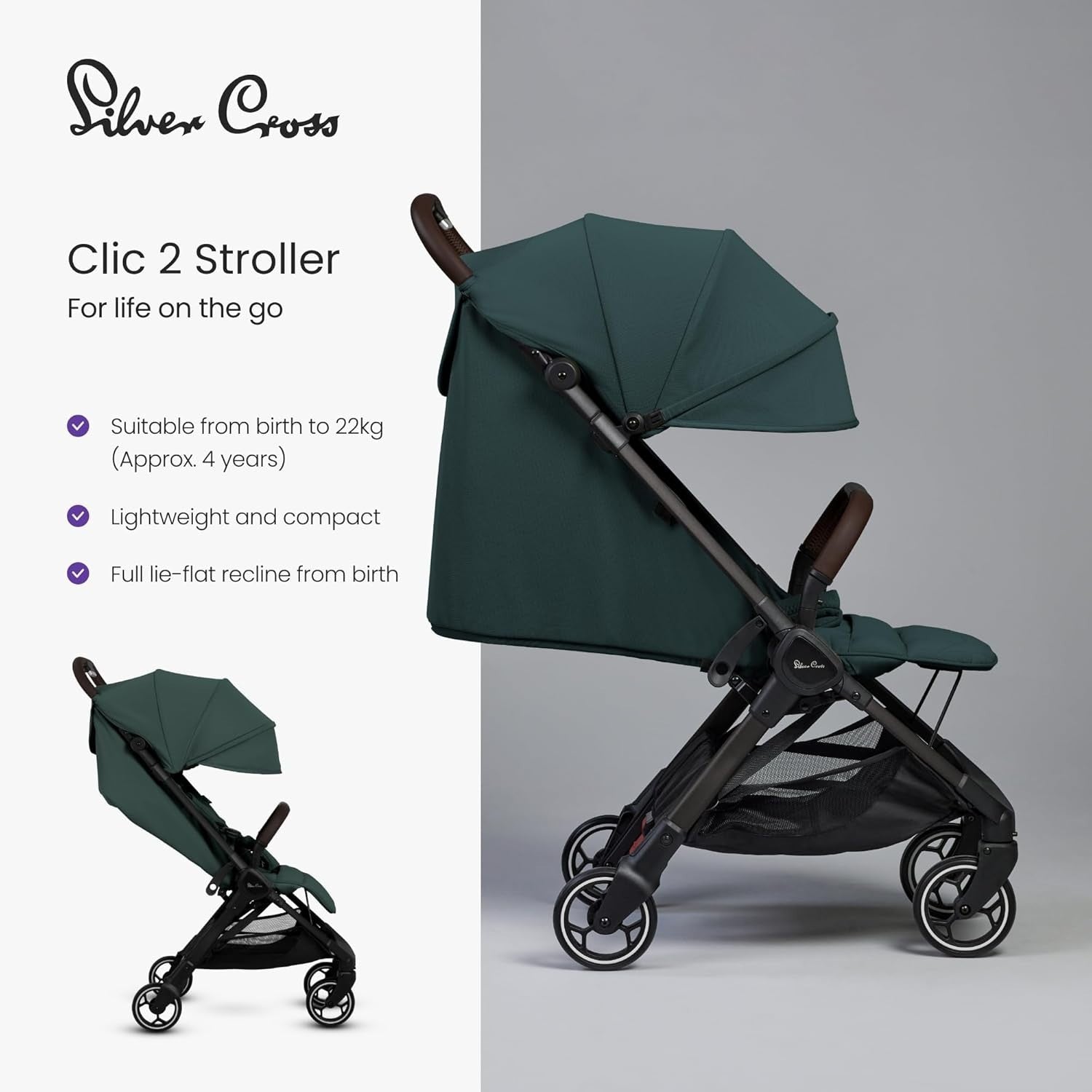 Compact Lightweight Travel Stroller One-Hand Fold Lie Flat Newborn–4Y 22kg