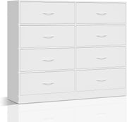 8 Drawer White Storage Chest Fabric Drawers Bedroom Hallway Cabinet 108cm