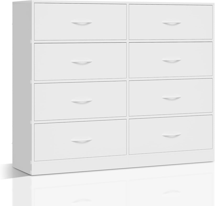 8 Drawer White Storage Chest Fabric Drawers Bedroom Hallway Cabinet 108cm