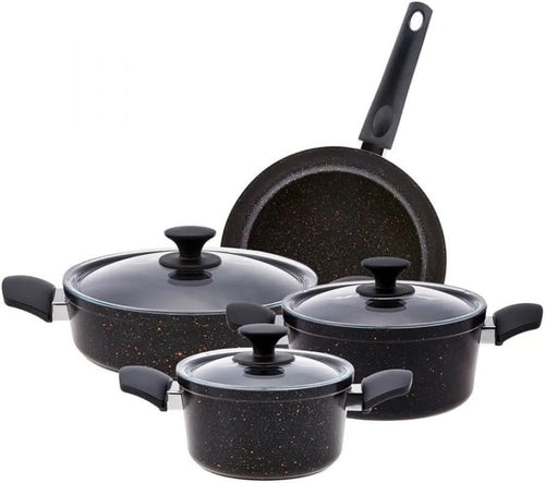 7pcs Black Biogranite Non Stick Induction Cookware Set with Lids, PFOA Free
