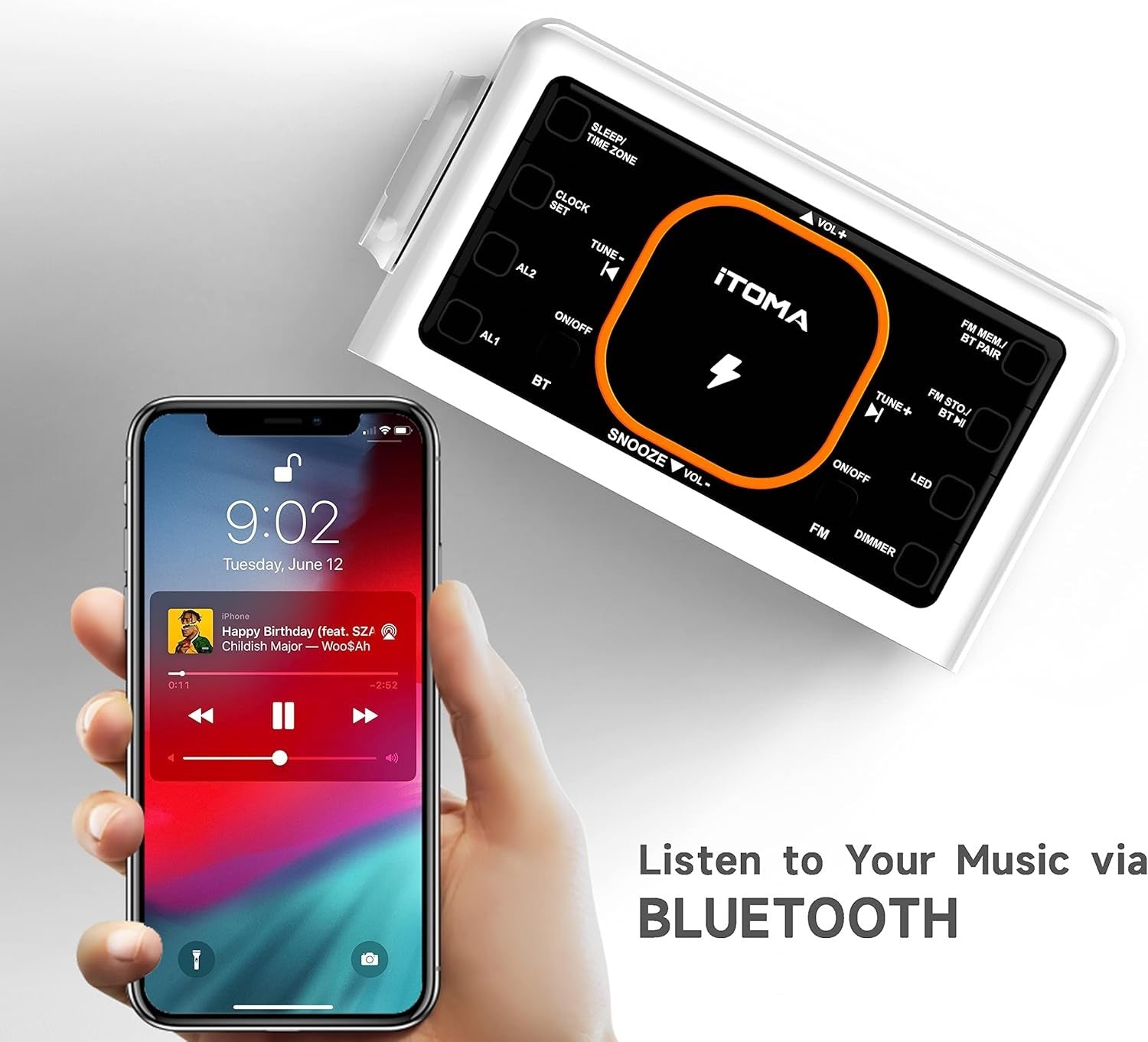 Wireless Charging Alarm Clock Radio Bluetooth Speaker USB Fast Charge LED