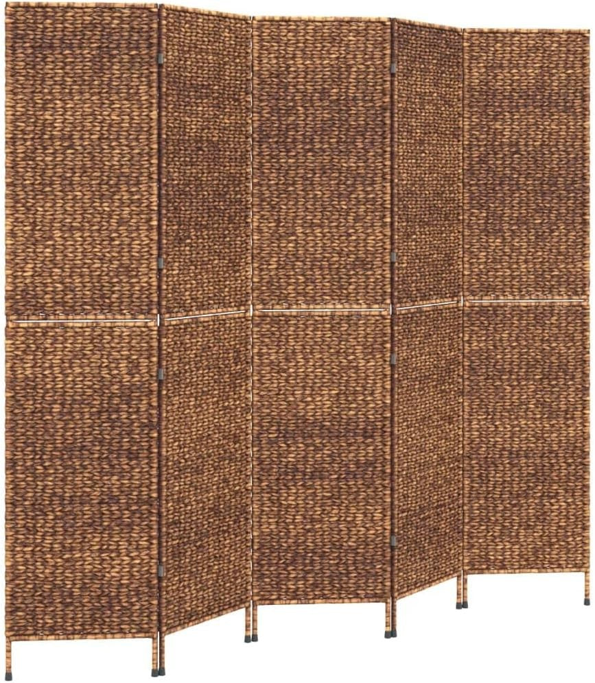 5 Panel Woven Room Divider 205x180cm Brown Privacy Screen Farmhouse Decor