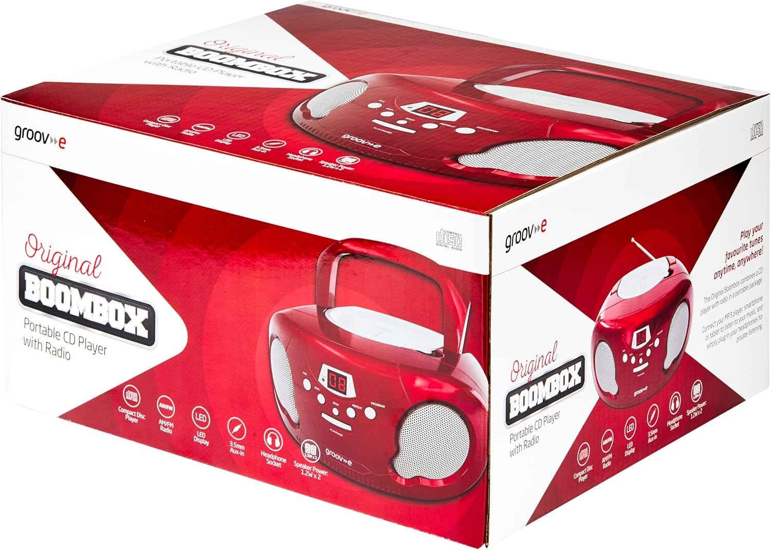 Portable Boombox CD Player Radio AUX Headphone Kids Story CD Bundle Red