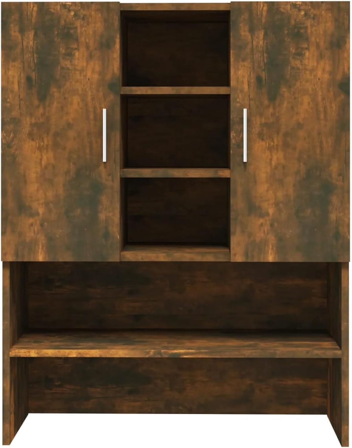 Smoked Oak Washing Machine Cabinet Tall Laundry Storage Unit with Doors & Shelve