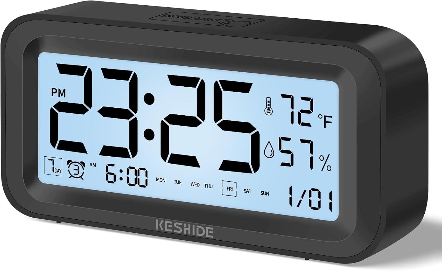 Night Light Digital Alarm Clock Large Display Temp Humidity Snooze Bedroom