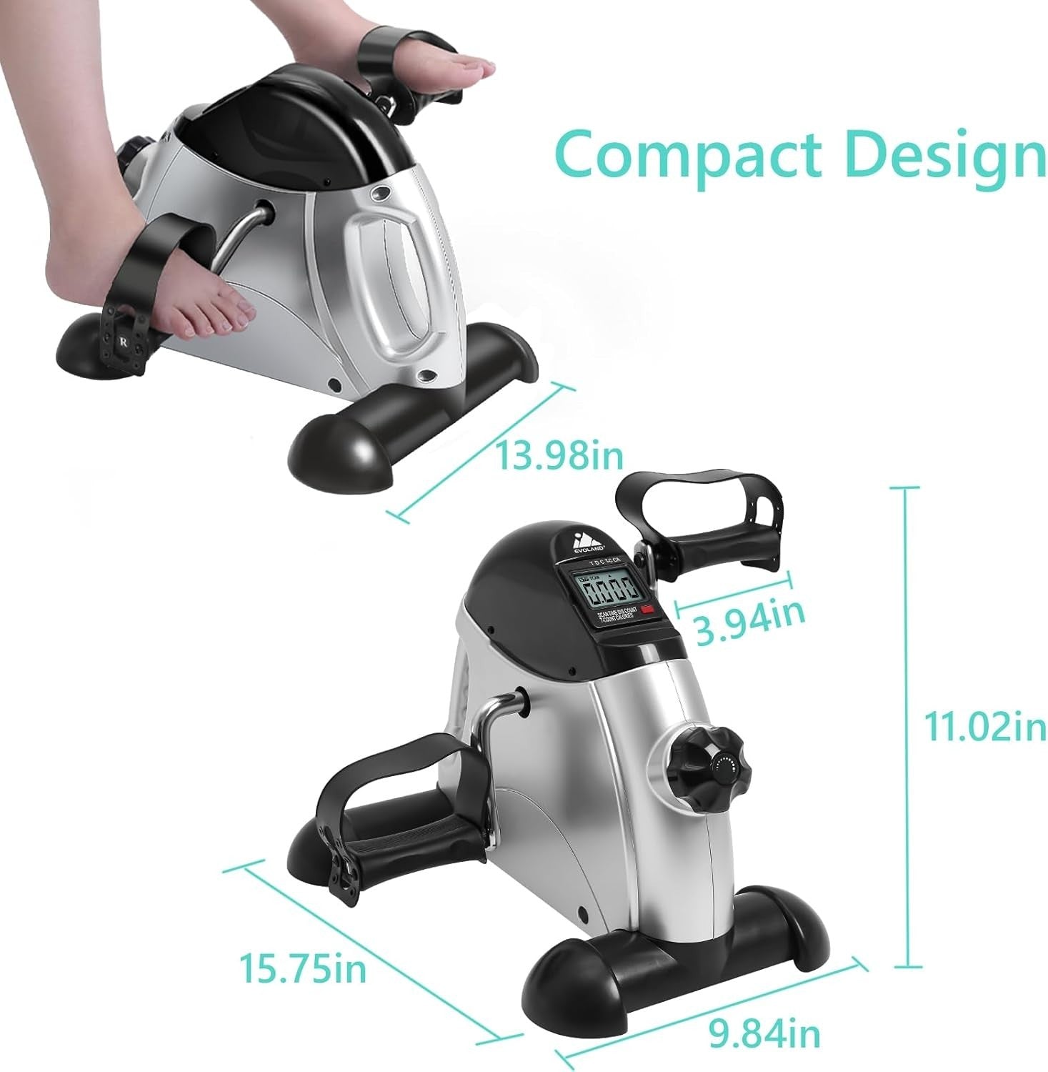 Seated Pedal Exerciser Under Desk Bike with Handle LCD Resistance