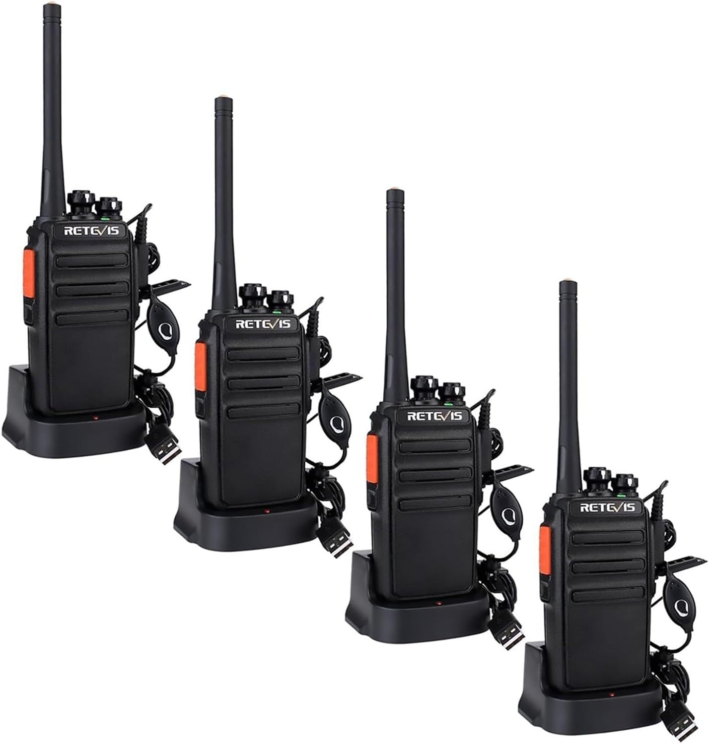 Retevis RT24 Walkie Talkies Rechargeable PMR446 2 Way Radios w/ Earpiece