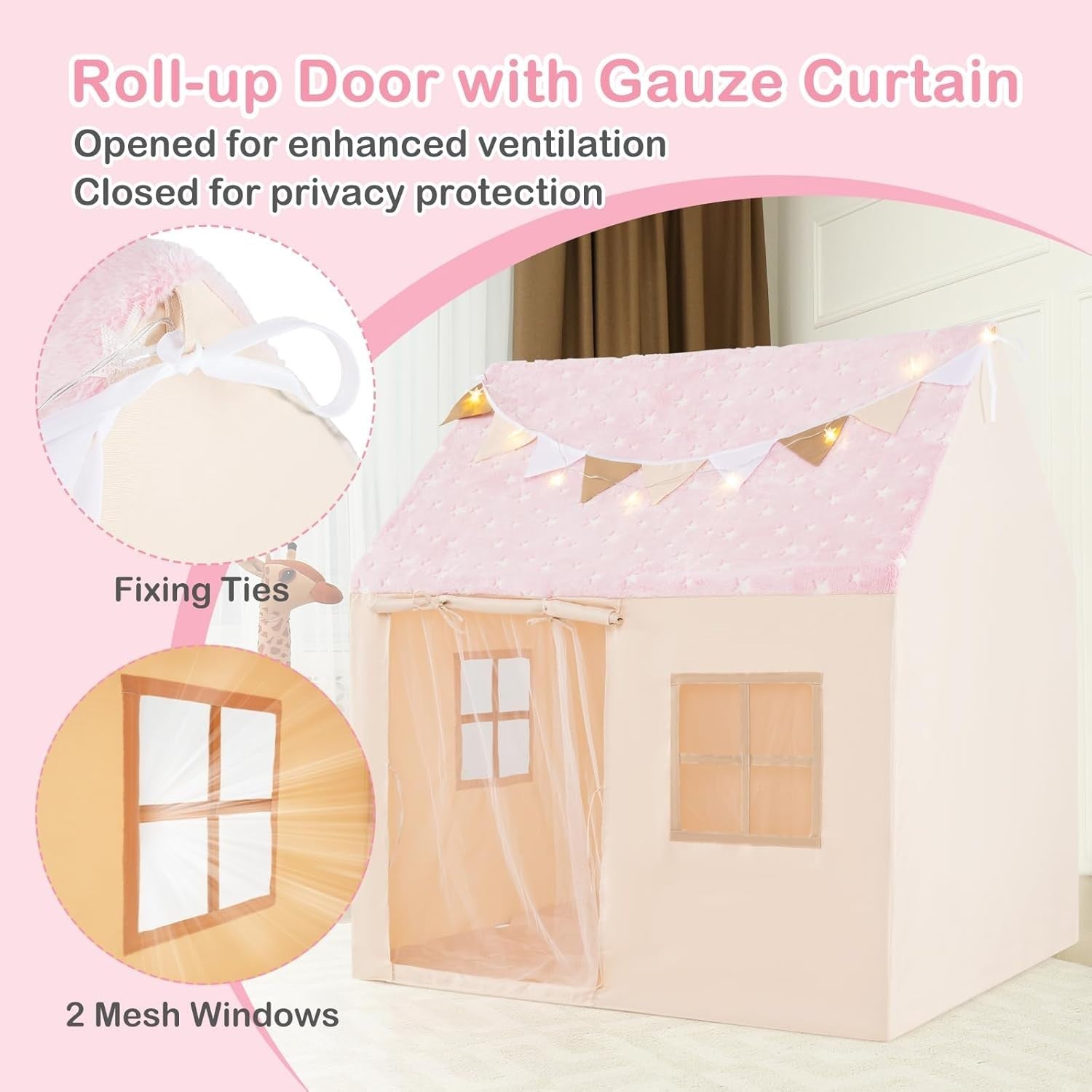Glow in Dark Kids Castle Play Tent Indoor w Lights Mat Flags