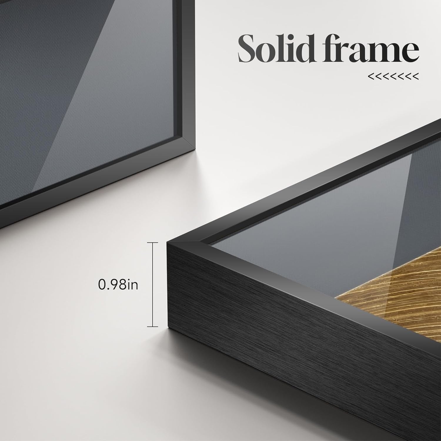 Large Framed Black Gold Abstract Wall Art 3 Panel 24x36in Set