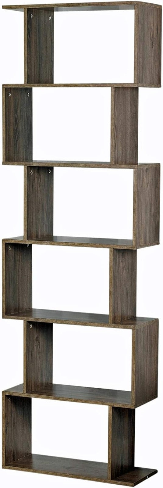 6 Tier S-Shaped Display Shelf Unit Grey Oak | Tall Modern Bookcase Storage