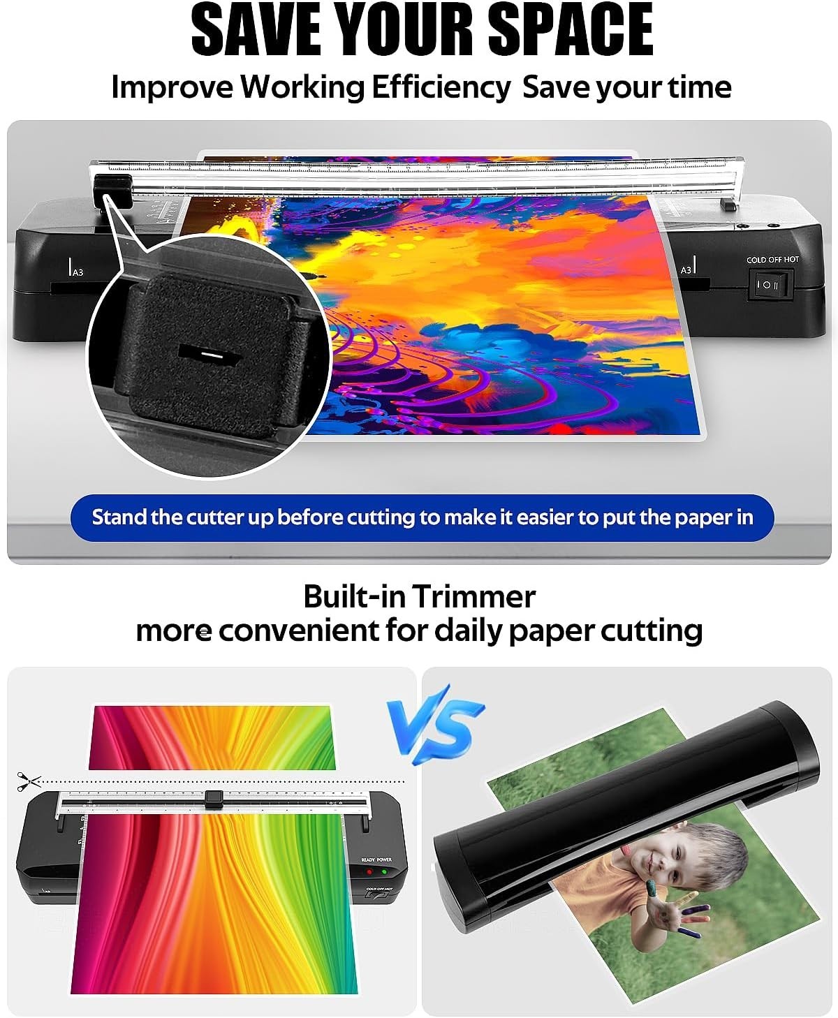 A3 Laminator Machine Fast 70s Warm Up Hot Cold Built-In Trimmer