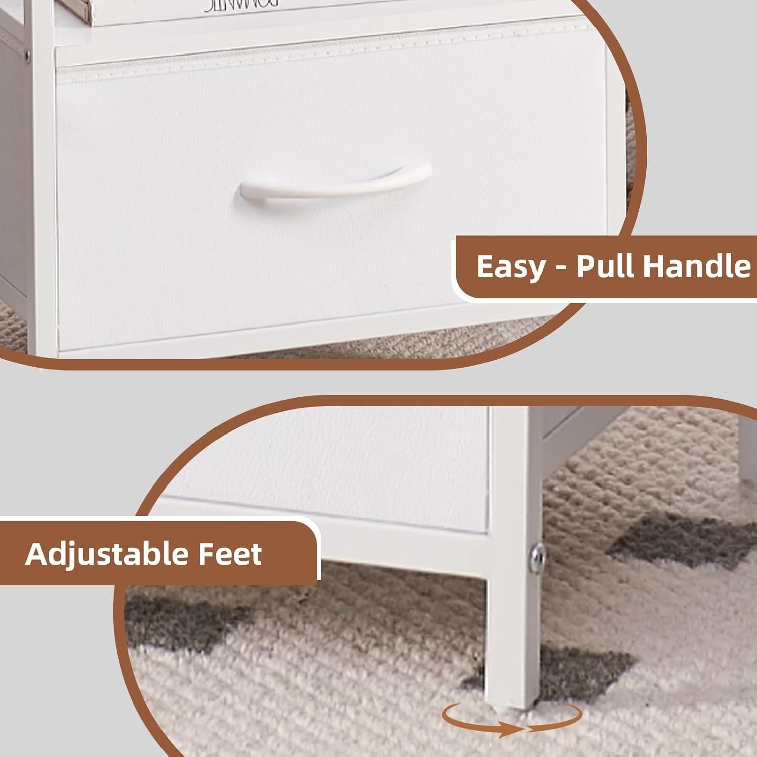 White Bedside Table with LED Light – USB Charging Ports
