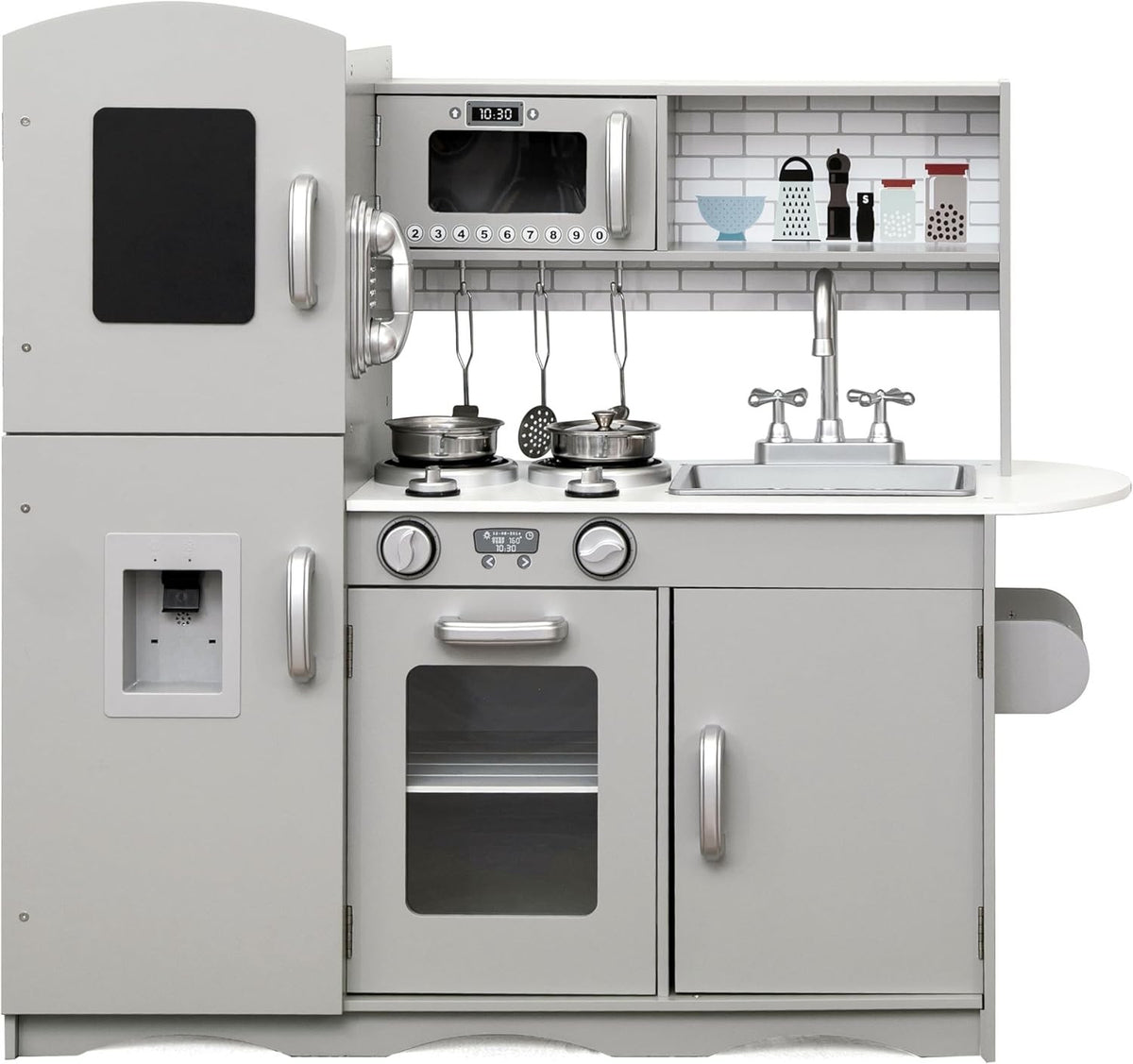 Large Wooden Kids Play Kitchen w/ Microwave Oven Sink Utensils