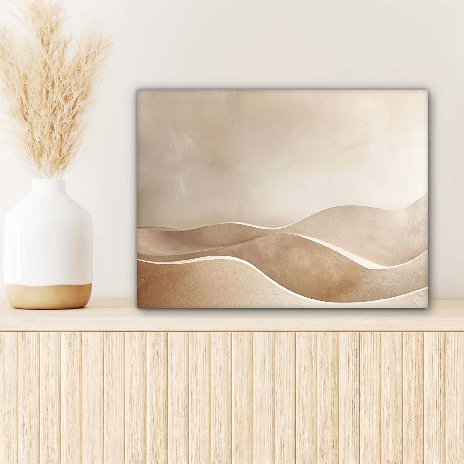 Beige Abstract Canvas Wall Art 40x30cm Framed Modern Hills Print