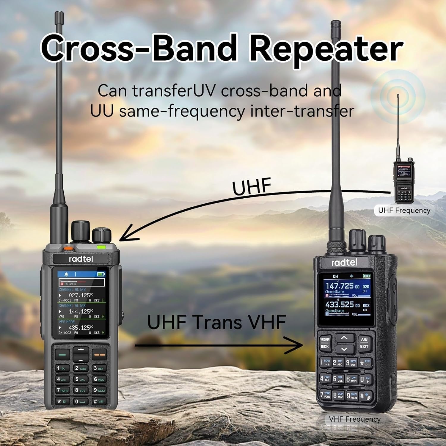 10W GPS APRS Ham Radio 1024CH Cross Band Repeater Colour Display