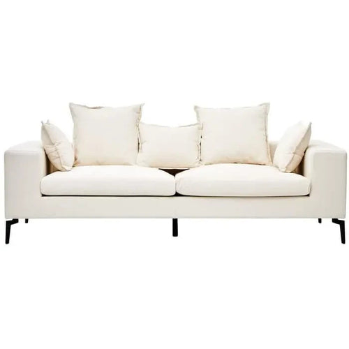 Cream 3 Seater Sofa Linen Upholstery w/ Black Legs Modern Minimalist