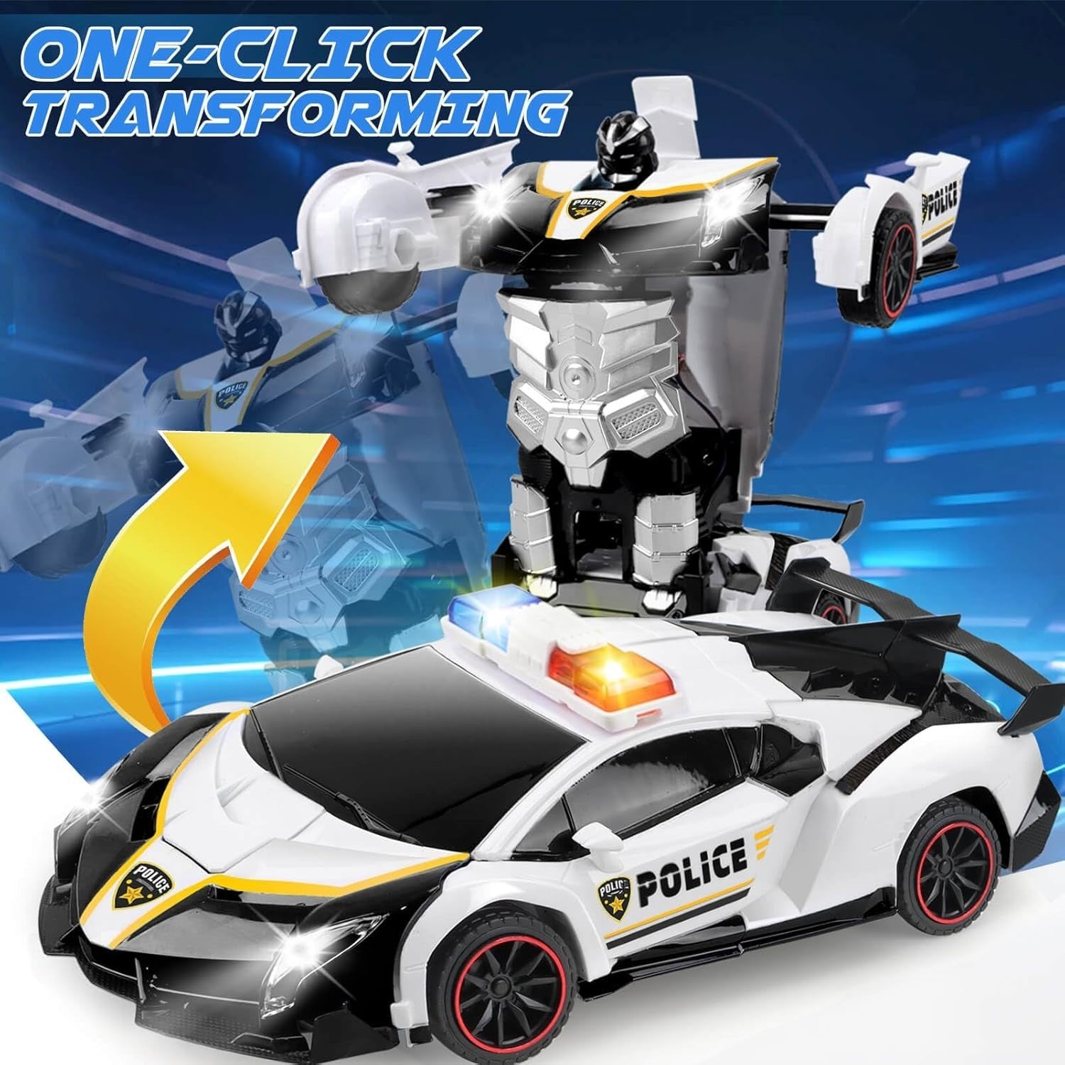 Transforming RC Police Car Robot Toy – Remote Control Car for Kids 3-8