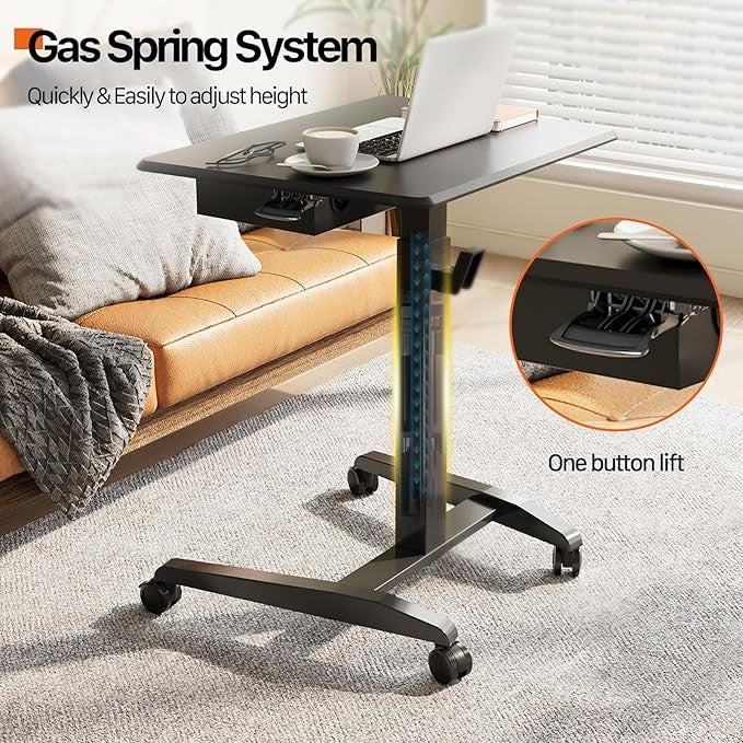 Height Adjustable Rolling Laptop Desk With Shelf Standing Table on Wheels