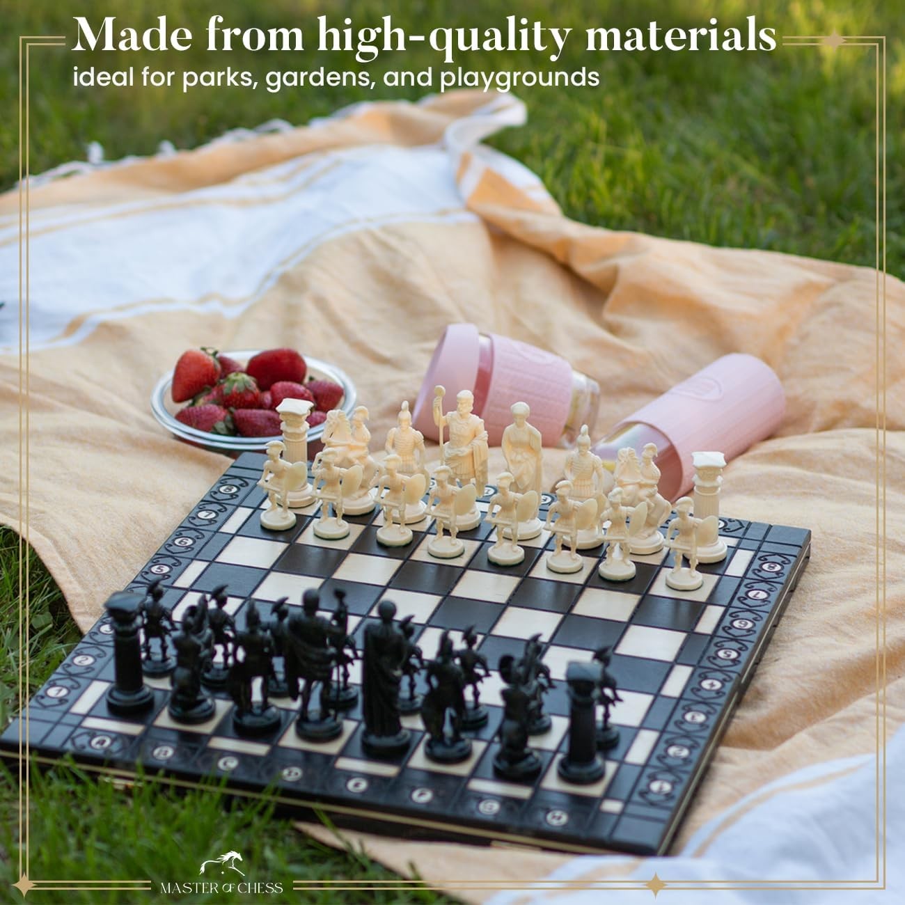 16" Spartan Medieval Chess Set Weighted Pieces & Engraved Folding Board