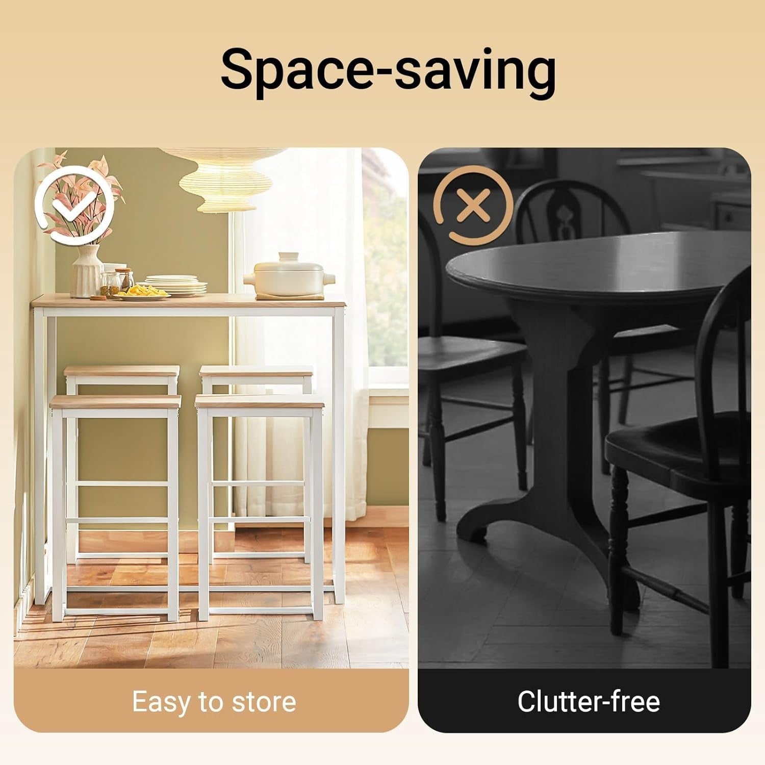 Compact Breakfast Bar Setup High Table Set 4 Stools, White & Natural 100×60cm