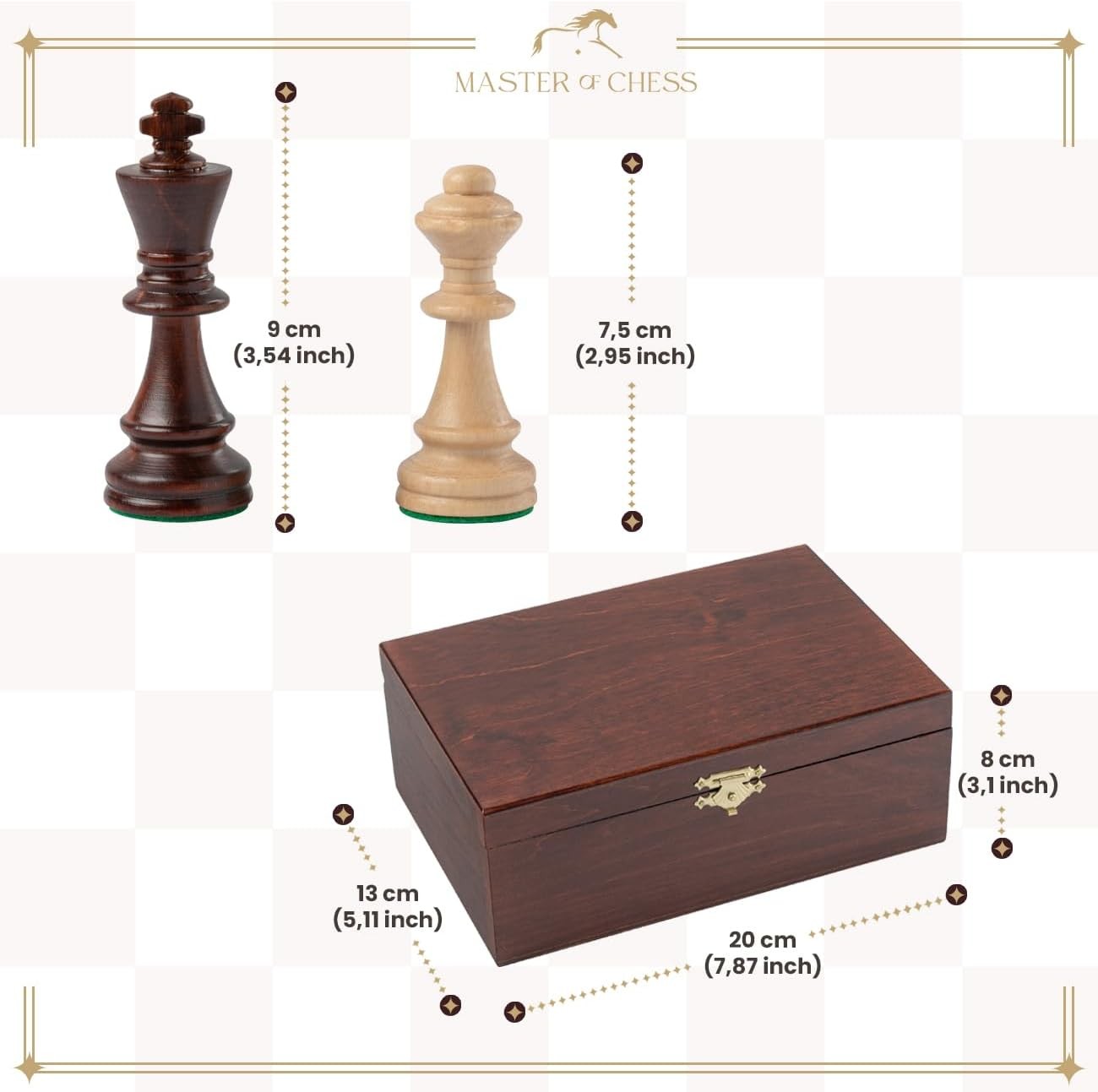 Staunton No.5 Weighted Wooden Chess Pieces Set with Mahogany Storage Box