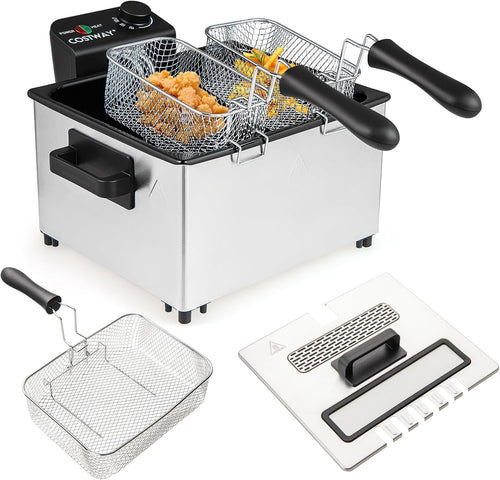 Electric Deep Fat Fryer 5L 2000W Stainless Steel 3 Baskets Viewing Window