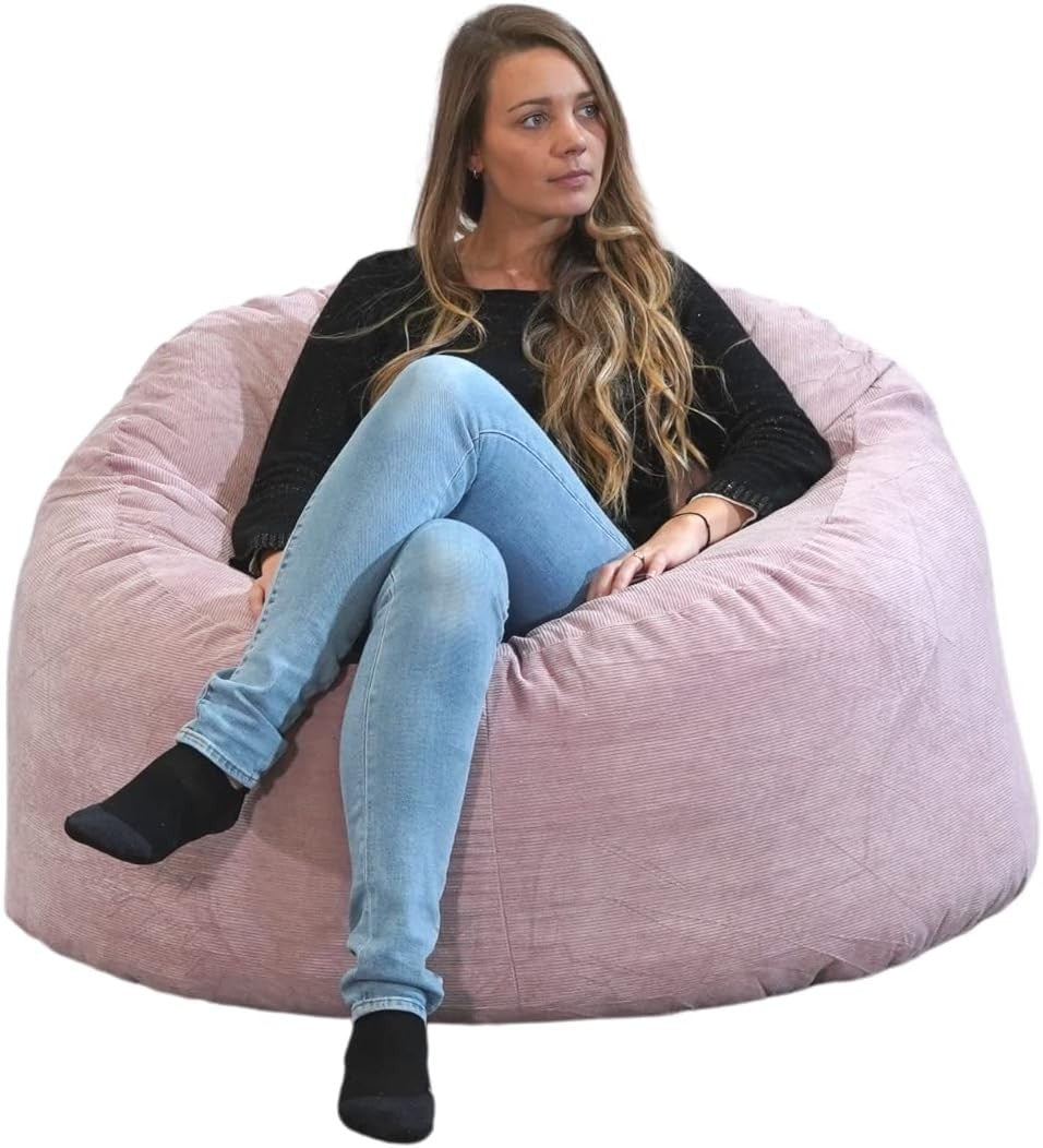 Pink Corduroy Bean Bag Chair 100cm – Foam Lounge Seat for Adults & Teens
