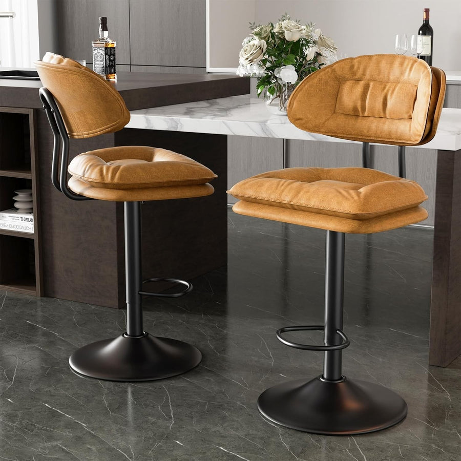 Adjustable Swivel Bar Stools Set of 2 | Orange Faux Leather Counter Height