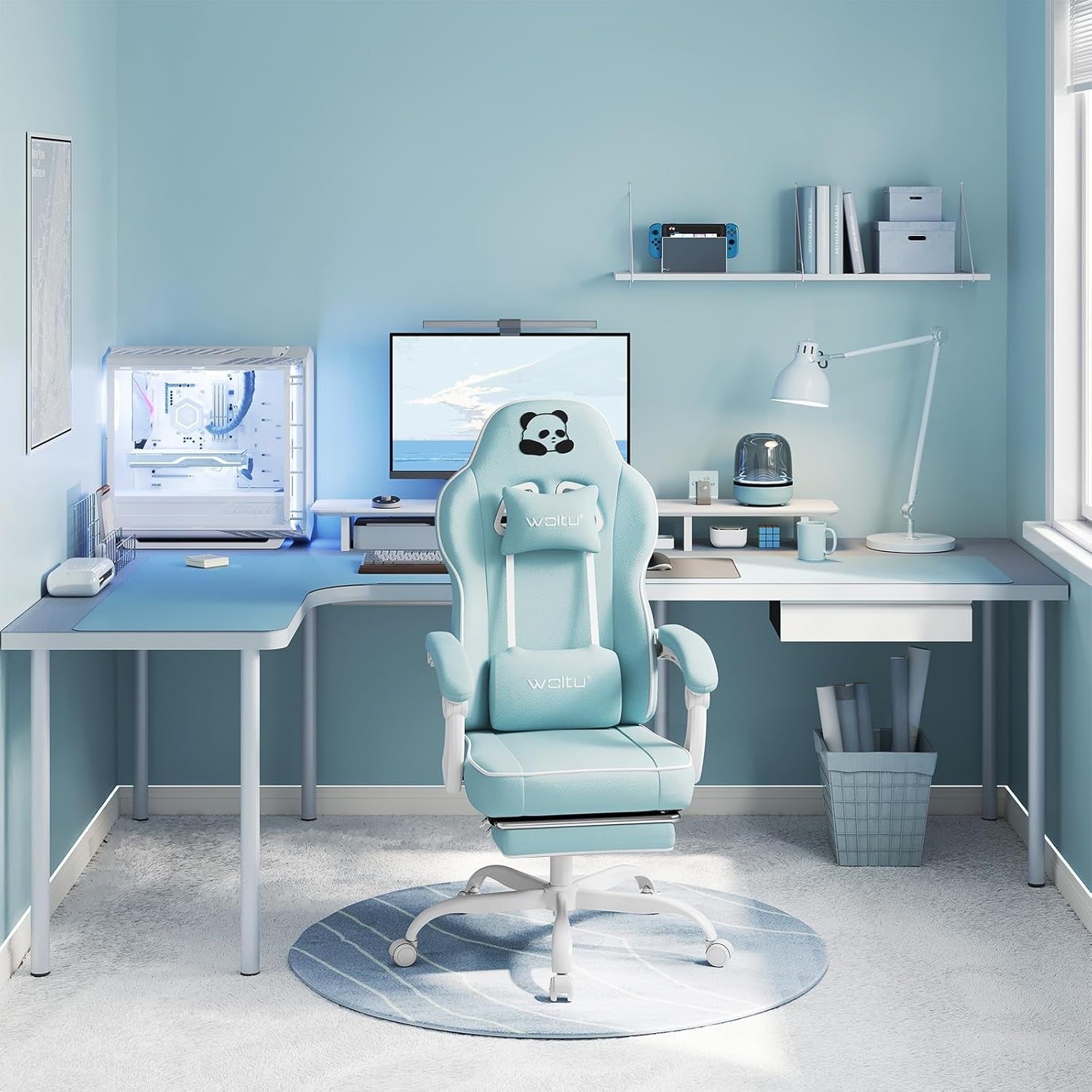 Gaming Chair w/ Pocket Spring Cushion Footrest 150kg Blue