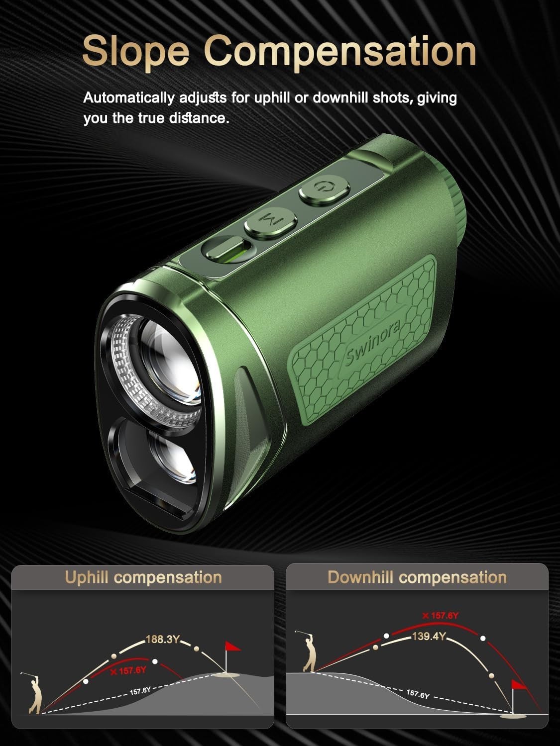 Golf Rangefinder with Slope 1300Y Flag Lock 7X Zoom Magnetic Rechargeable