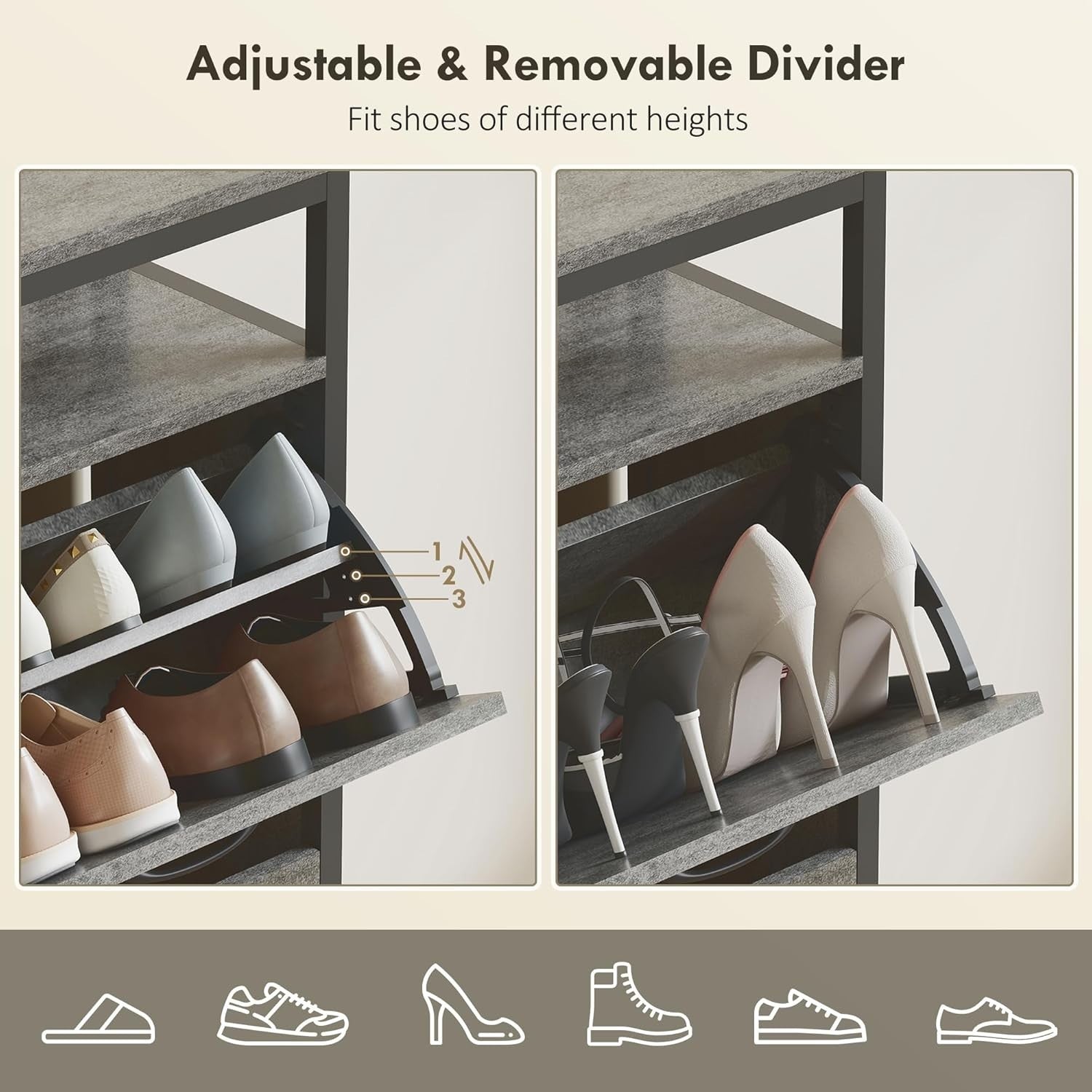 Slim Industrial Shoe Cabinet 4 Flip Drawers Hallway Storage 98x24x95cm